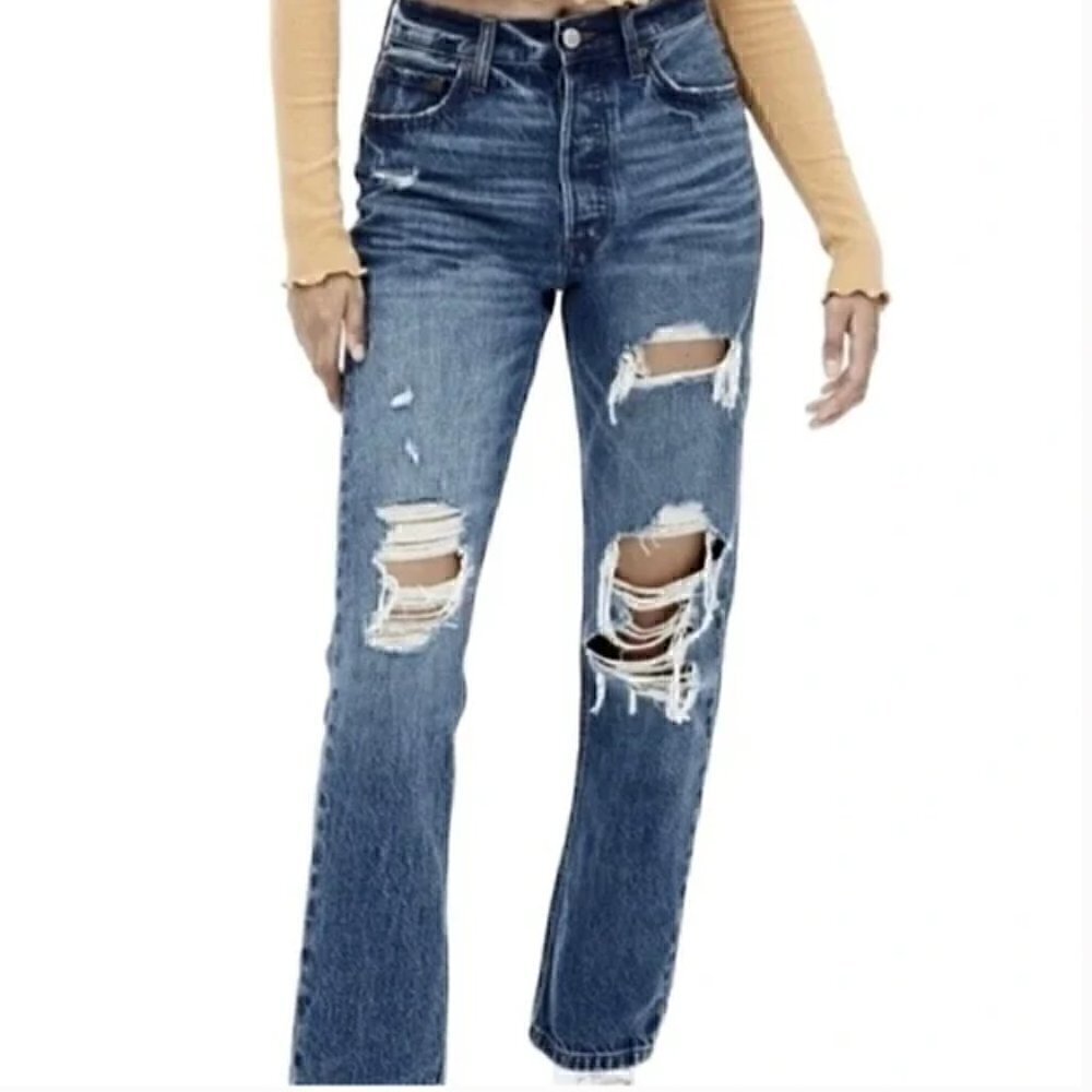 AERO 90's Super High Rise Straight Distressed Jeans Size 10